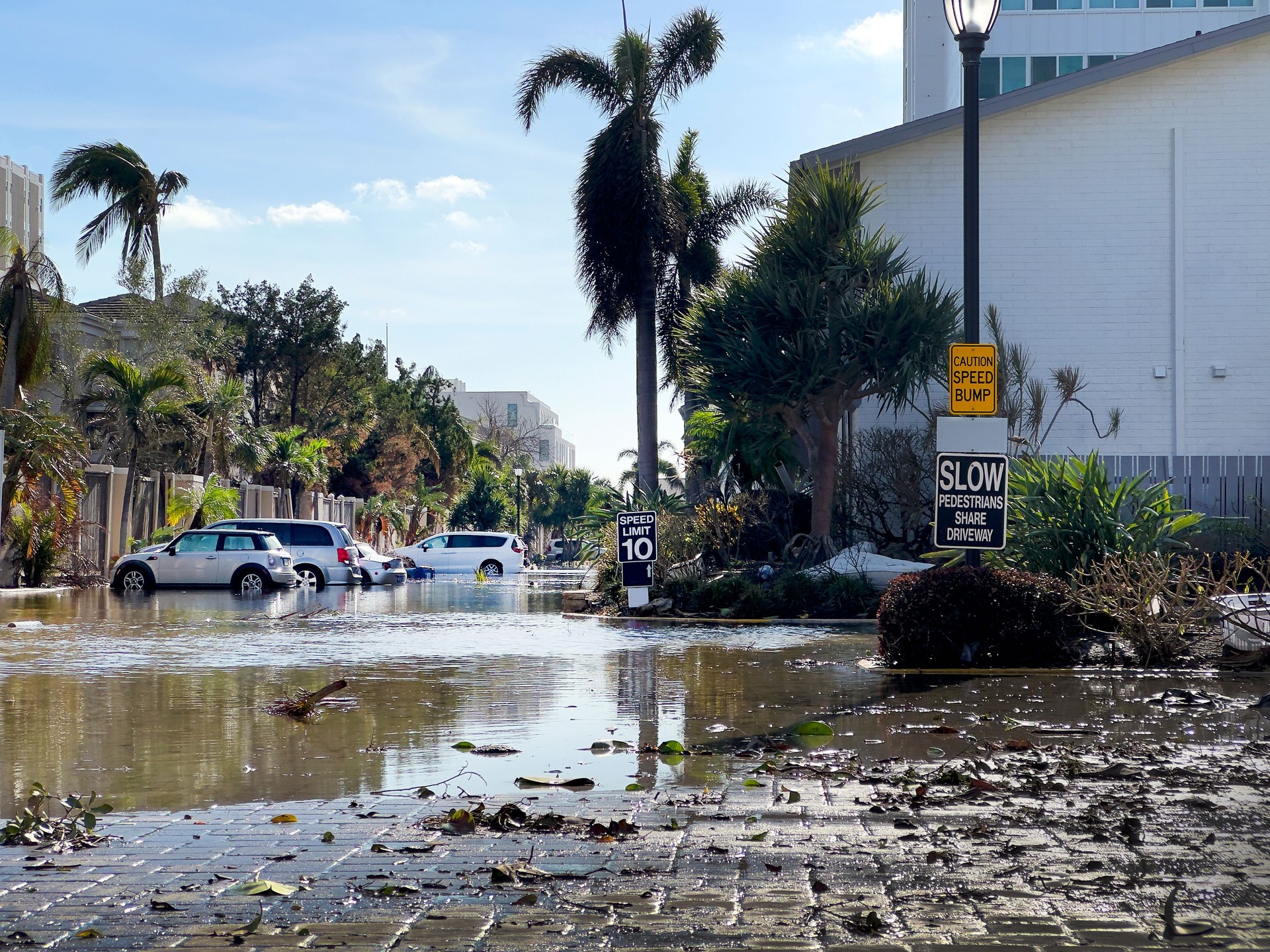 Destructed residential area after tropical storm